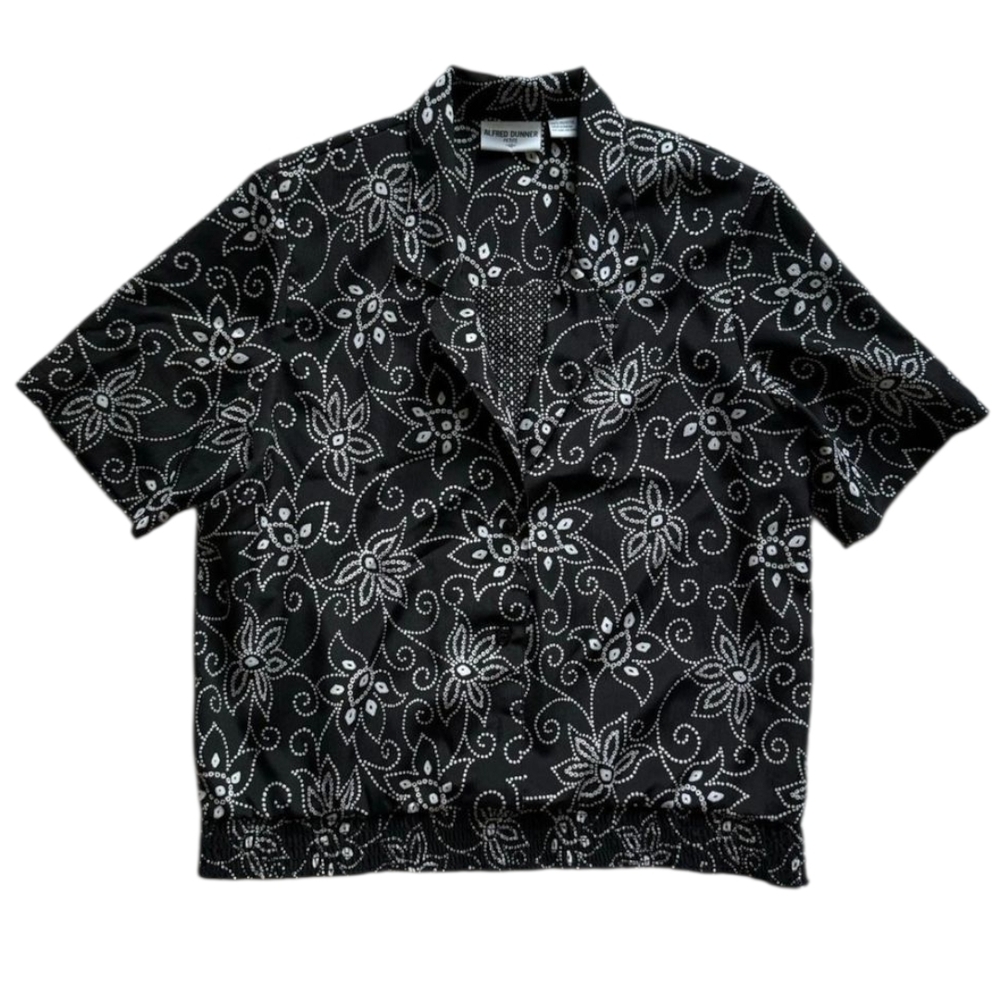 🦋Alfred Dunner Black and White Mock Twinset Floral Botton Short Sleeve Size 12